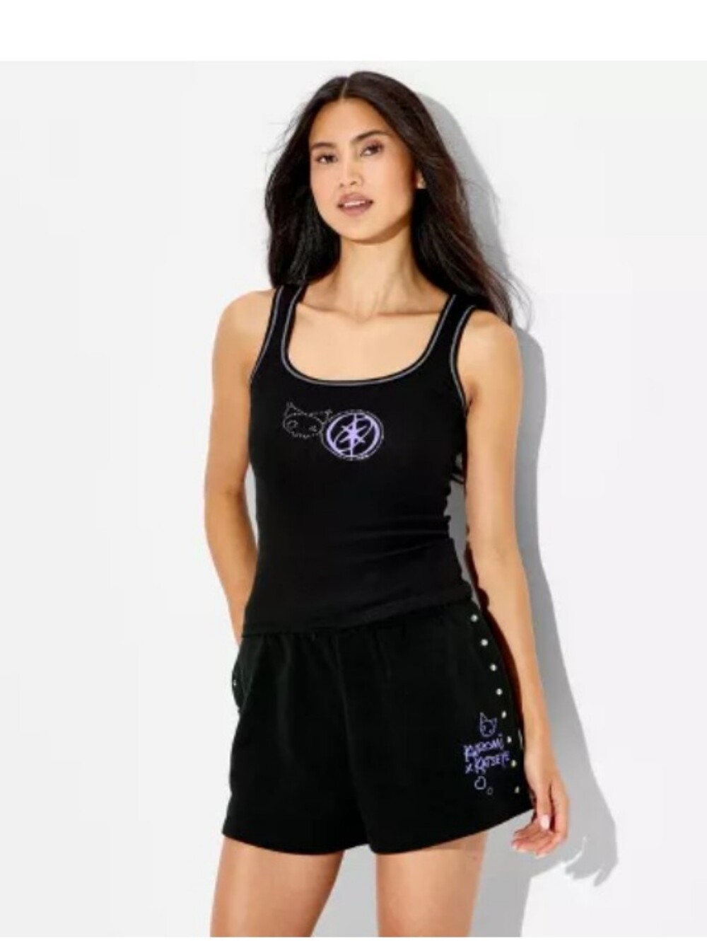 Kuromi X Katseye Graphic Stud Tank Top And Pull On Shorts